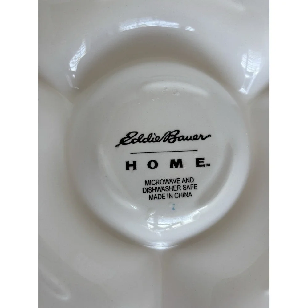 Eddie Bauer Home Platter LG Chip Dip Blue White Sailboat Lighthouse Beach House - Picture 4 of 7